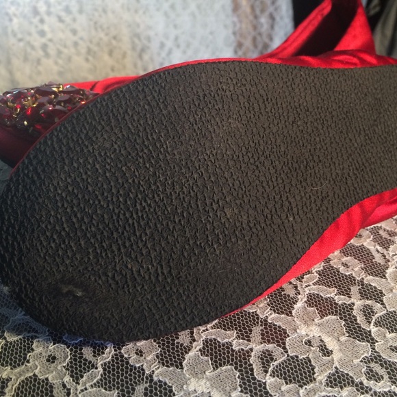 Red Satin Gem Slipper Flats - Picture 3 of 4